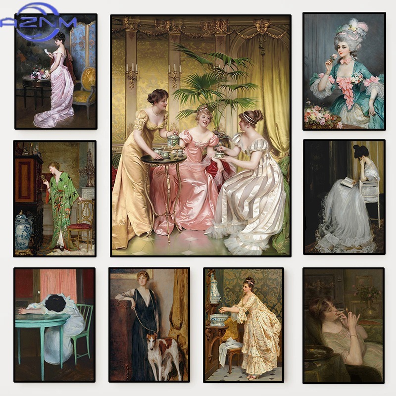 Vintage Fashion Art - Renaissance-Frauenporträt-Poster Vintage Viktorianisches Feminines Leinwandgemälde Mode-Wandkunst