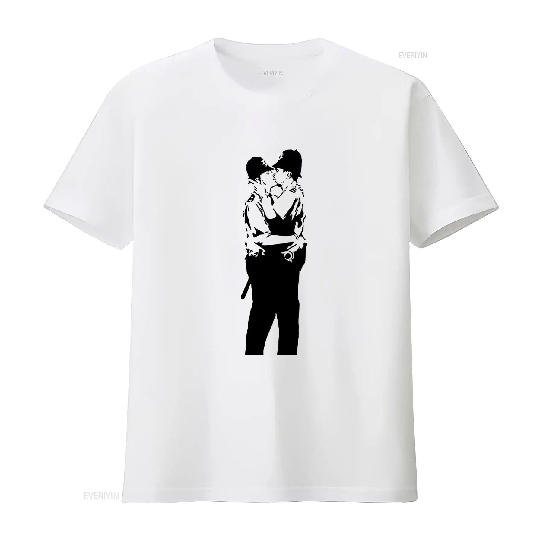 Vintage Fashion Art - Banksy Kissing Coppers Print Herren-T-Shirt Einzigartiges