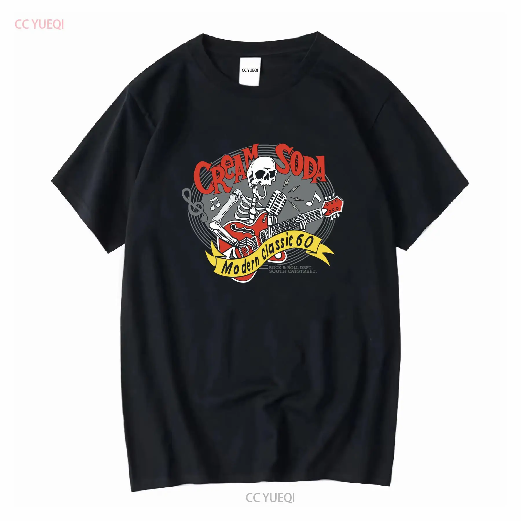 Vintage Fashion Knitwear - Cremefarbenes Soda Rock Roll T-Shirt, japanische