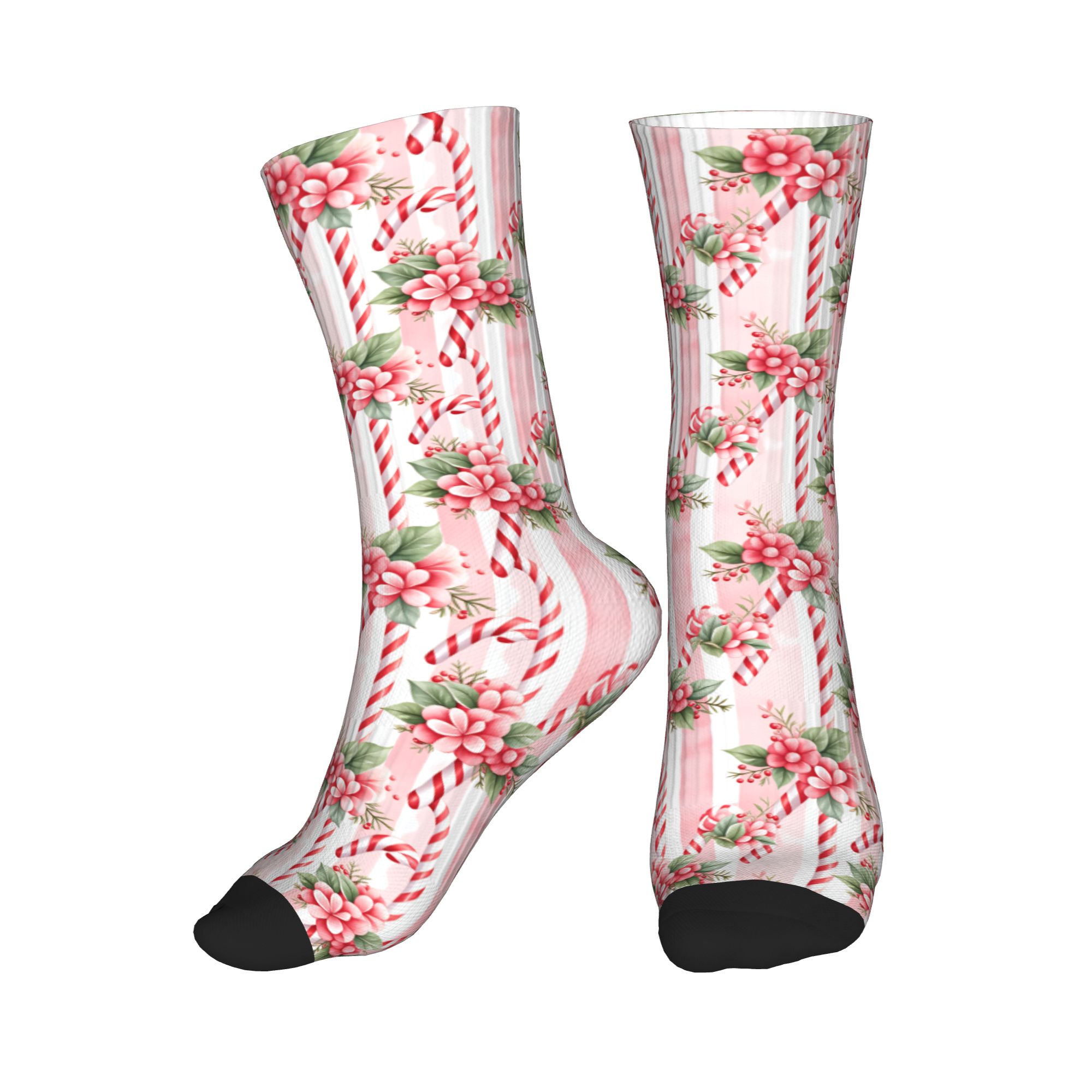 Vintage Fashion Prints - Modische bedruckte Vintage-Socken mit rosa Zuckerstangen-Weihnachtsmuster
