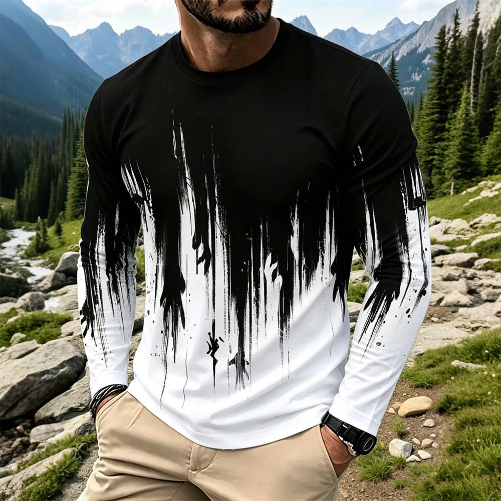 Vintage Fashion Prints - Herren Gradient Ink Splash Langarm-T-Shirt Lässige