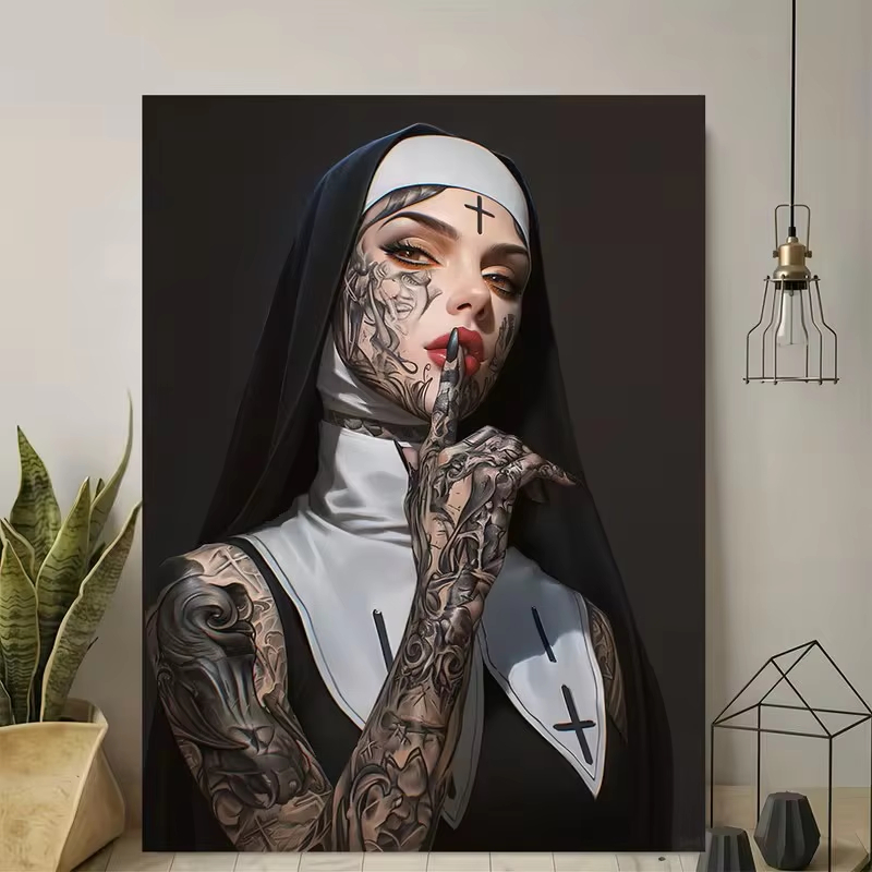 Fashion Girl Tattoo Nun Leinwa – Vintage Fashion Art Bewertung und Preis